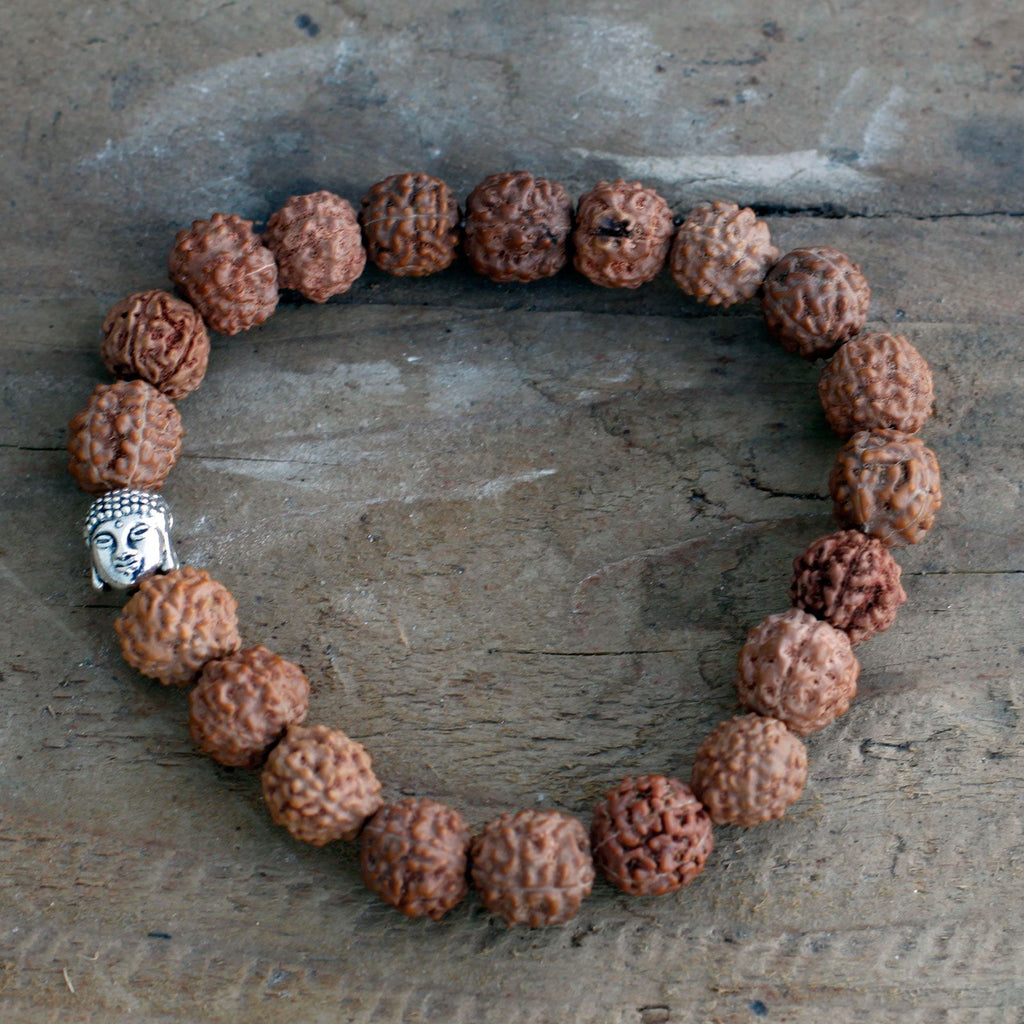 Rudraksha Buddha Bangle Mala - Brown Wood Beads – view 4