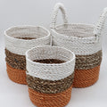 Seagrass Basket Set, 3 Pieces - Orange, Natural, White
