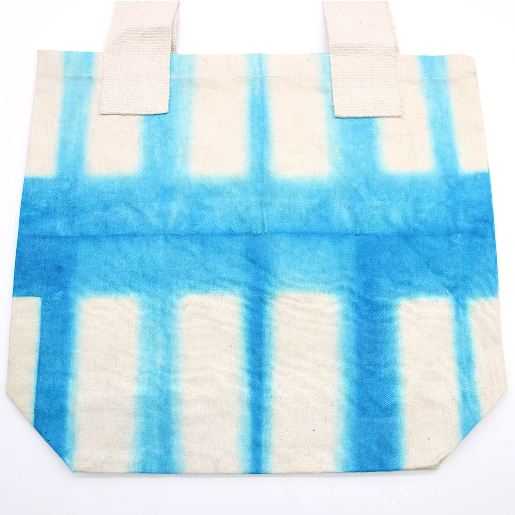Tie-Dye Cotton Bag - Sky Blue Blocks with Natural Handle - 38x42cm – view 3