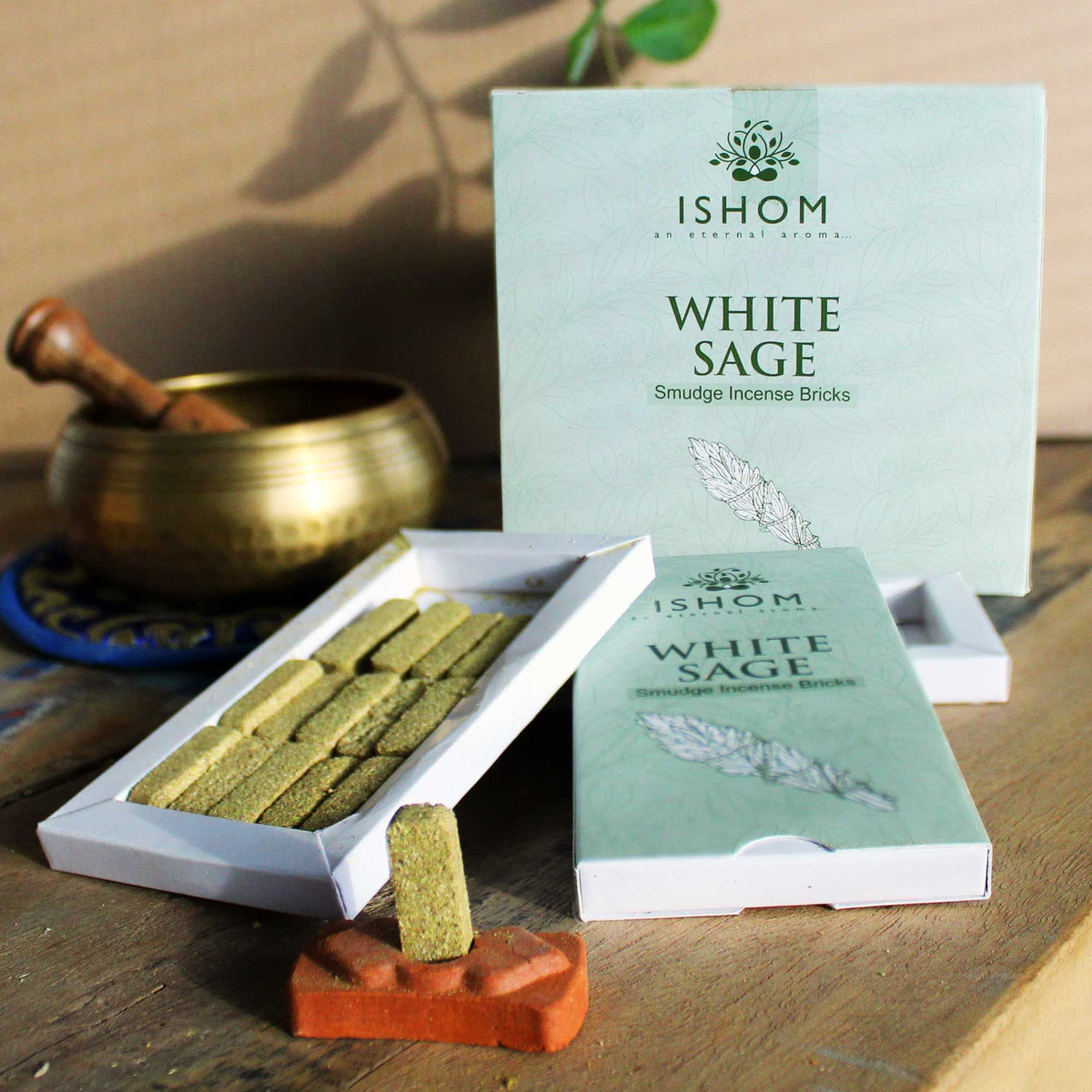 White Sage Incense Bricks Set of 15 with Terracotta Burner – view 2