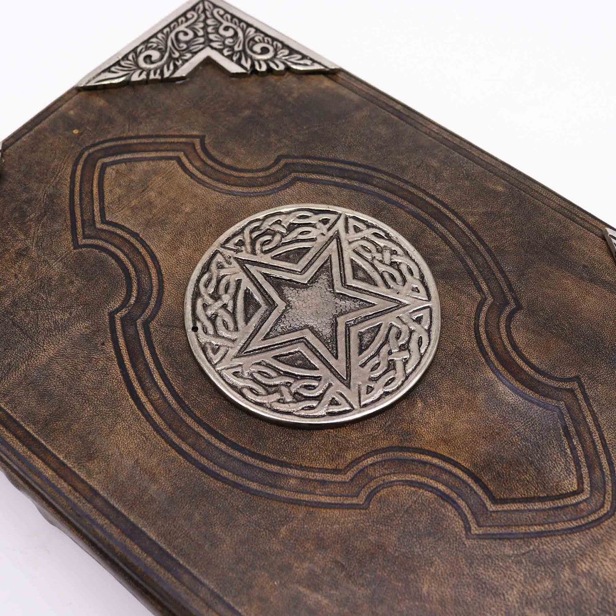 Hefty Brown Tan Leather Book, Zinc Pentagon – 18x25 cm – view 2