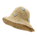 Nomad Sari Floppy Straw Sun Hat - Beige with Blue Flowers