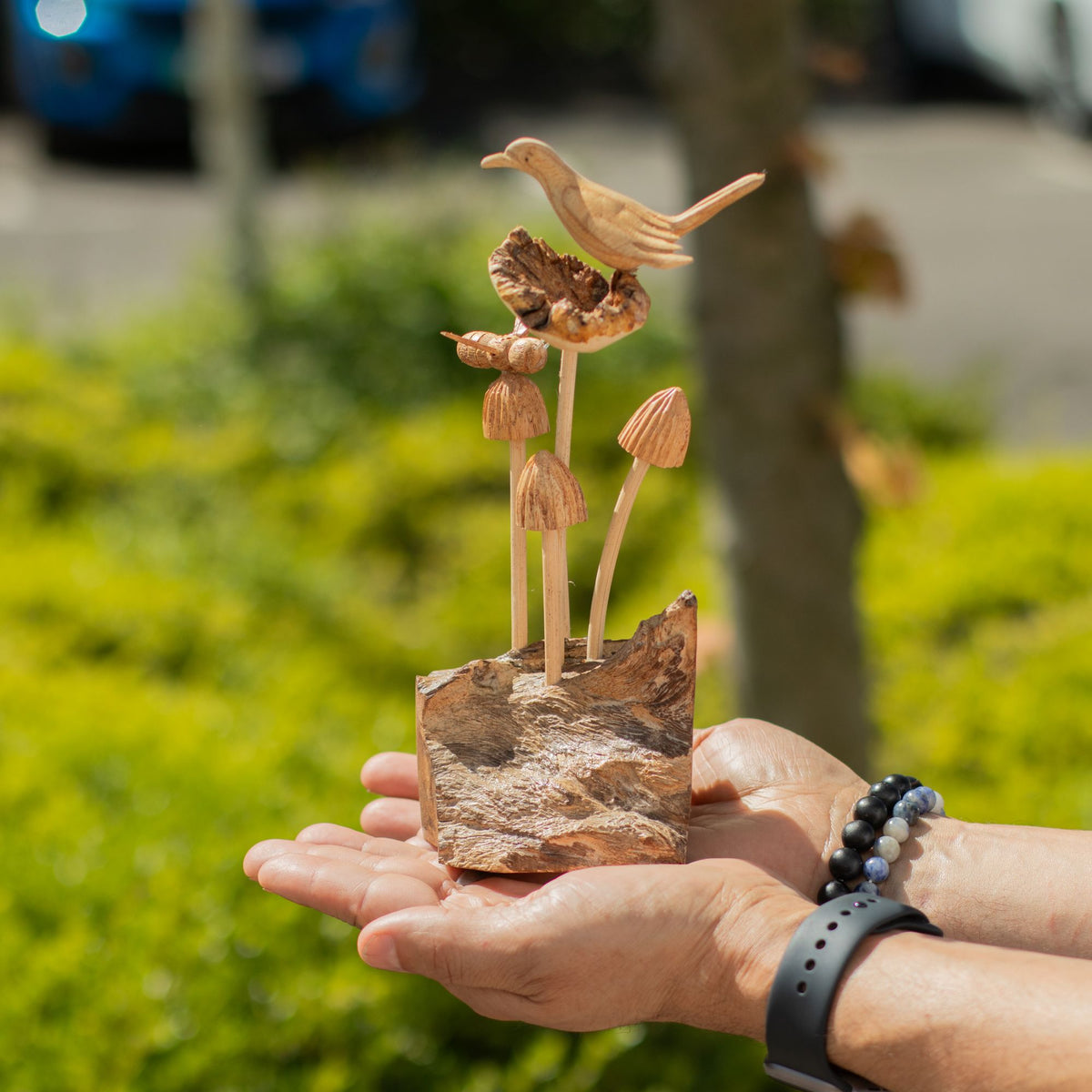 Parasite Wood Carving - Bird, Bee and Mushrooms – view 2