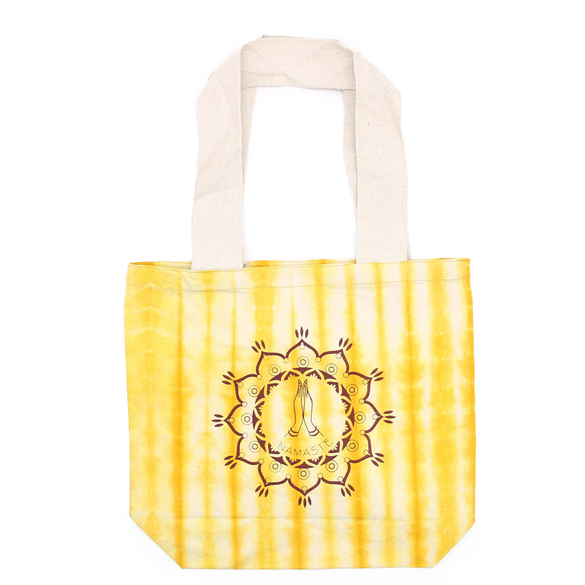 Tie-Dye Cotton Bag - Namaste Hands - Yellow - Natural Handle