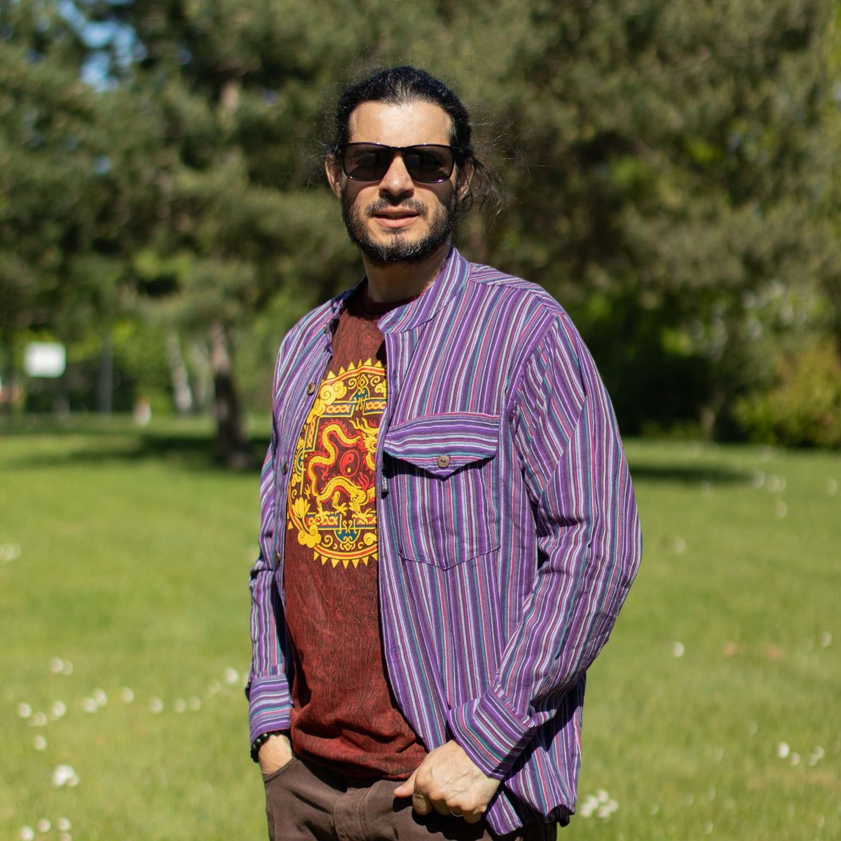 Nomad Sari Stonewashed T-Shirt - Dragon Mandala - Maroon - Medium – view 7