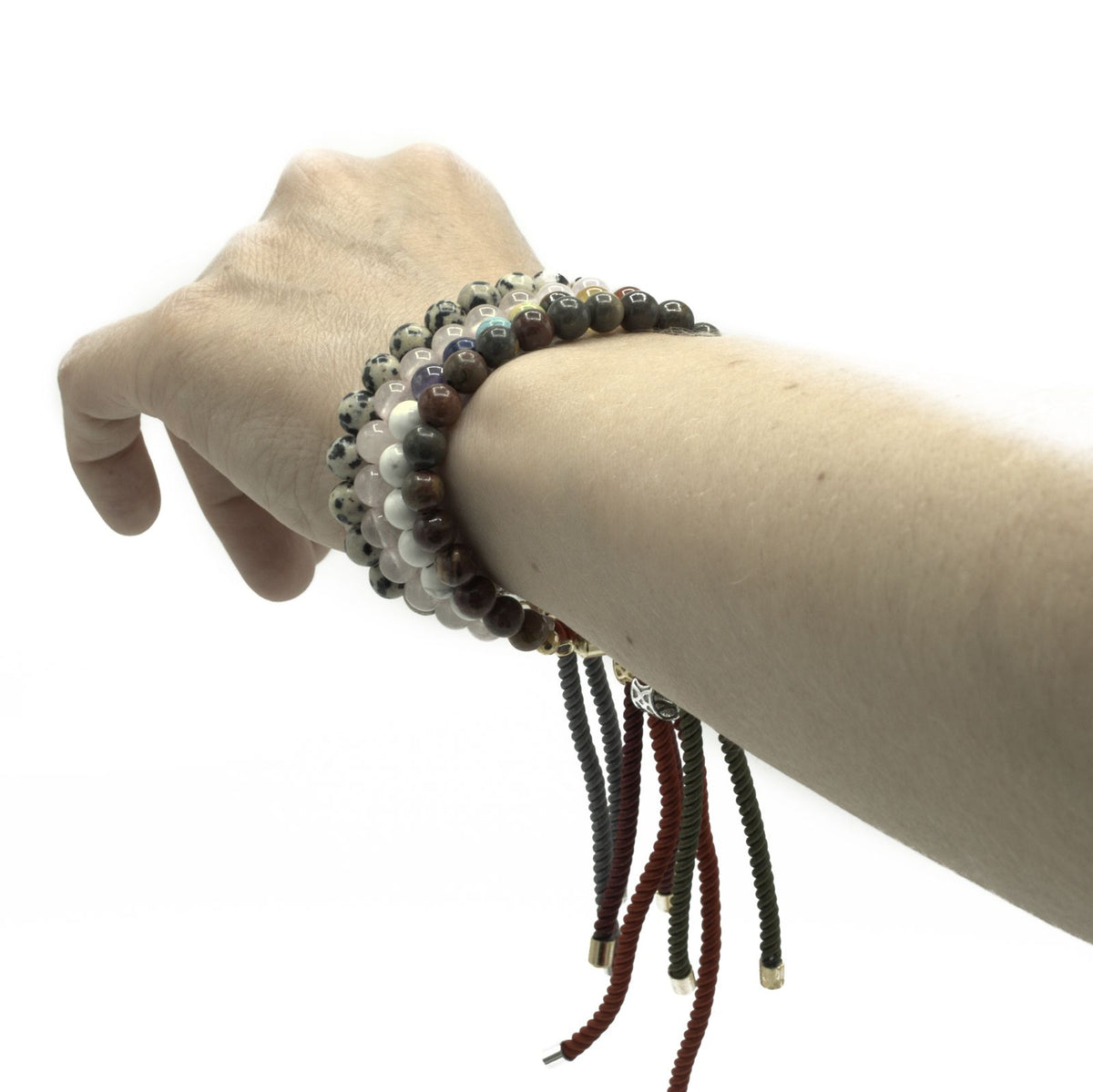 Dalmatian Jasper Gemstone Bead Bracelet on Charcoal Cord – view 6
