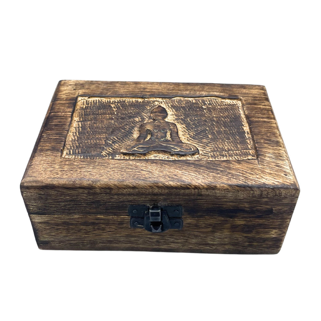 Medium Mango Wood Keepsake Box 15x10x6cm - Buddha