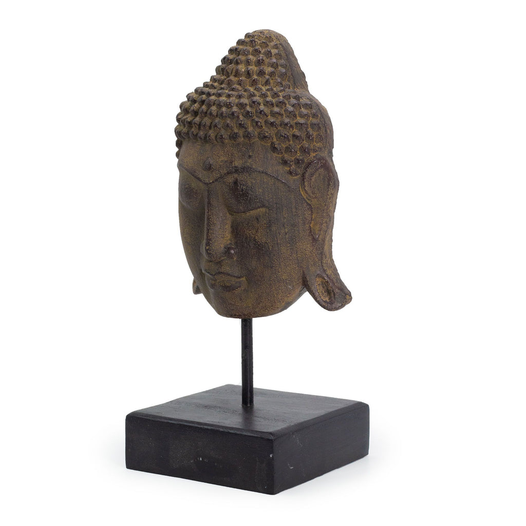 Large Buddha Head Statue on Stand, Grey – view 3