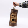 Carved Tree Trunk Birdhouse, Grumpy Old Man Face
