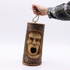 Carved Tree Trunk Birdhouse, Grumpy Old Man Face