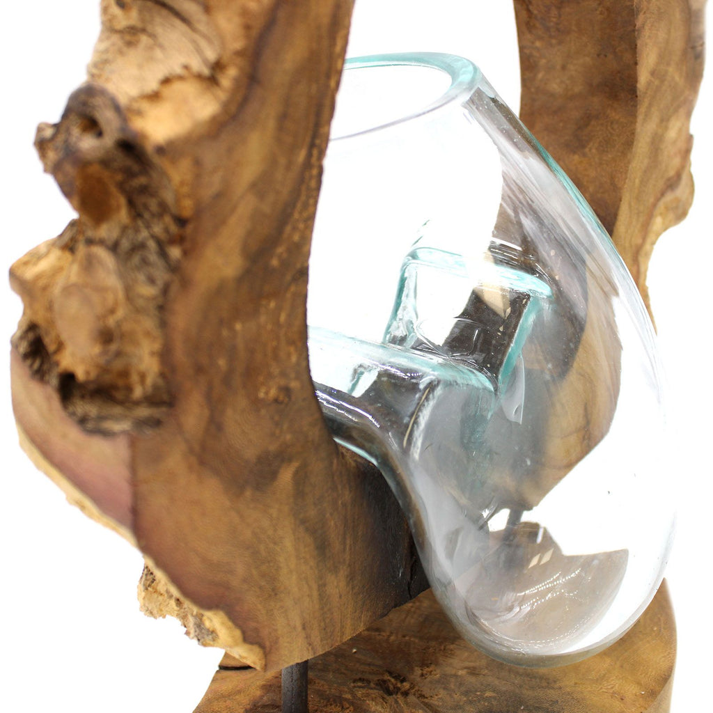 Molten Glass Hanging Art Vase on Wood – view 5