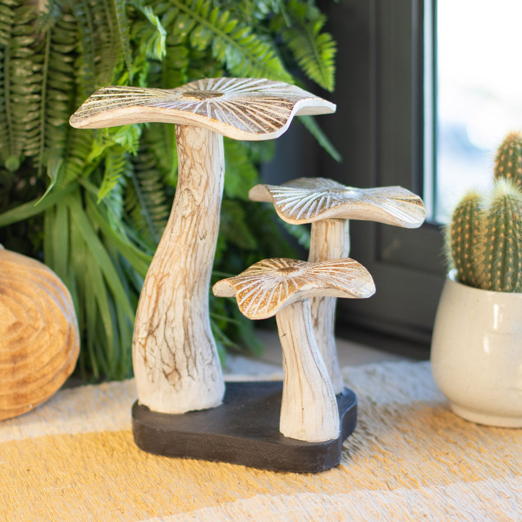 Golden Mushroom Wood Sculpture - Medium 25cm Whitewash – view 2