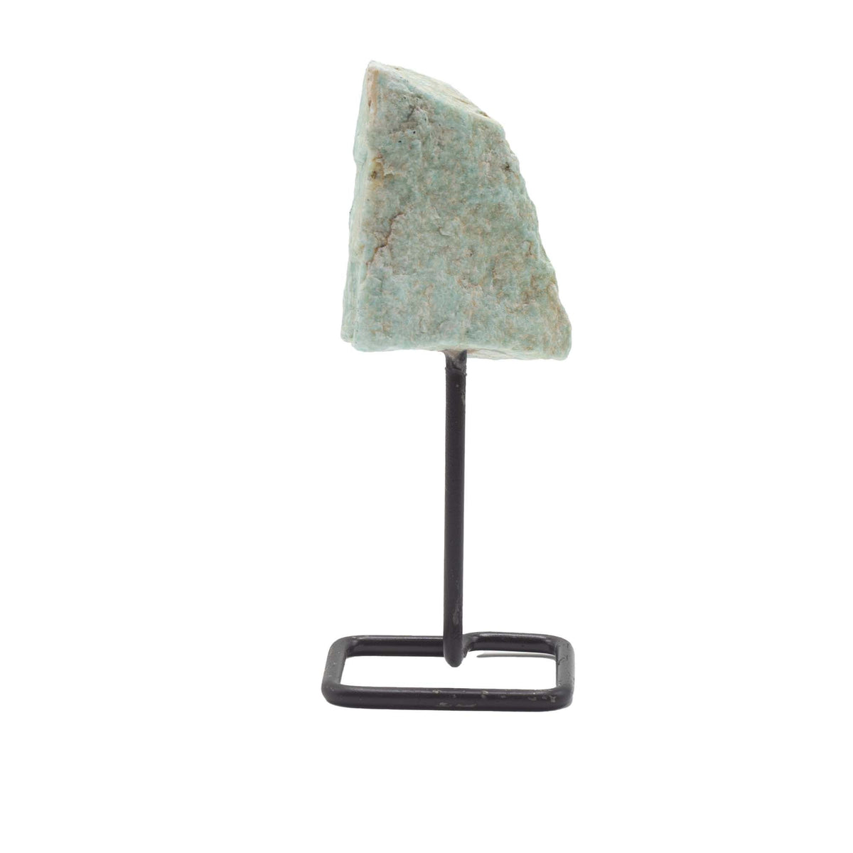 Amazonite Mineral Specimen on Black Metal Stand