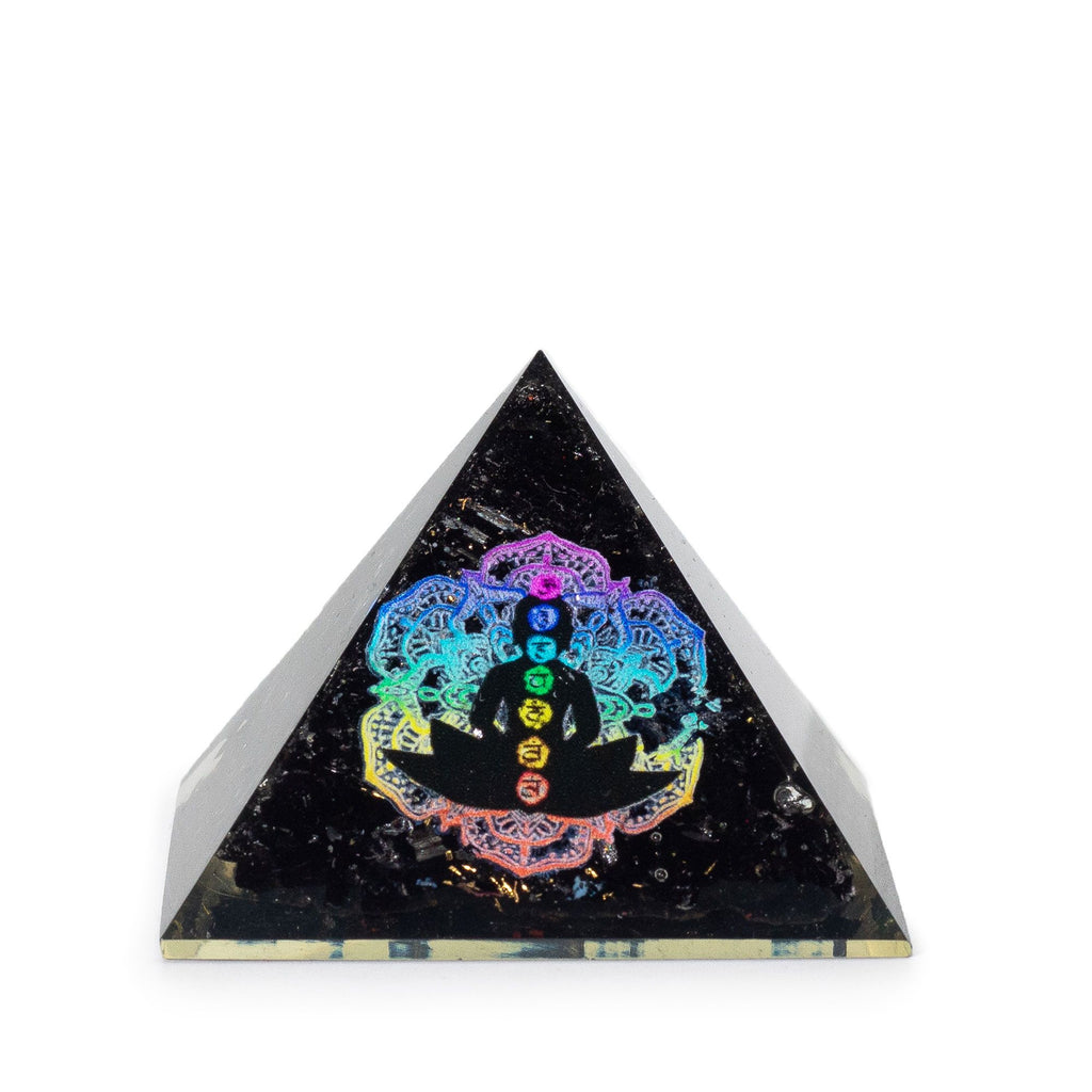 Small Orgonite Pyramid - Chakra Buddha with Black Tourmaline