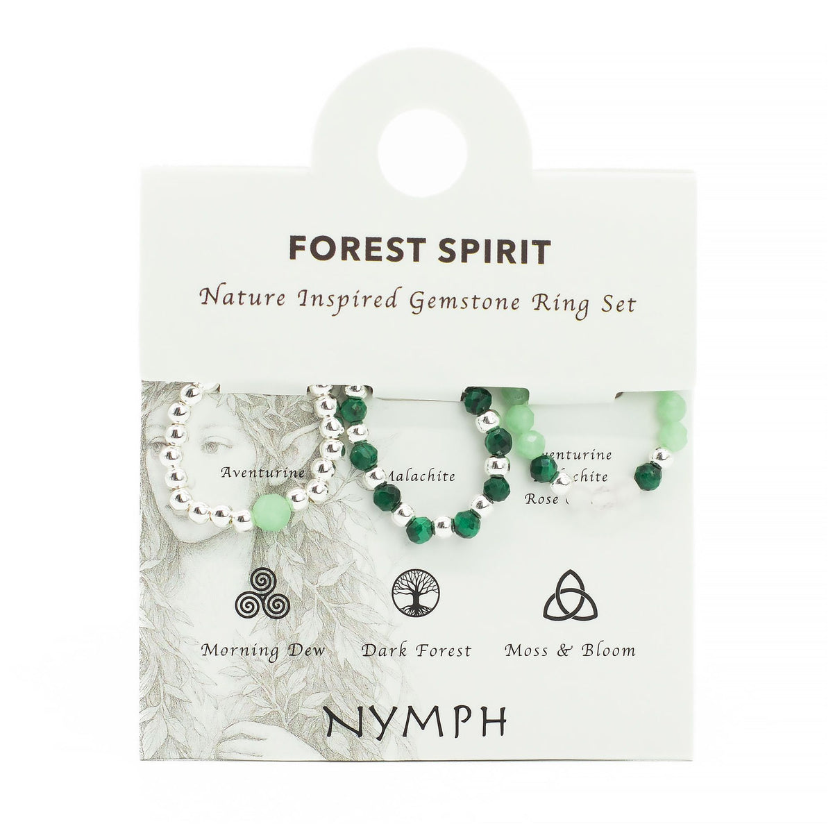 Nymph Gemstone Ring Set - Forest Spirit Aventurine & Rose Quartz – view 6