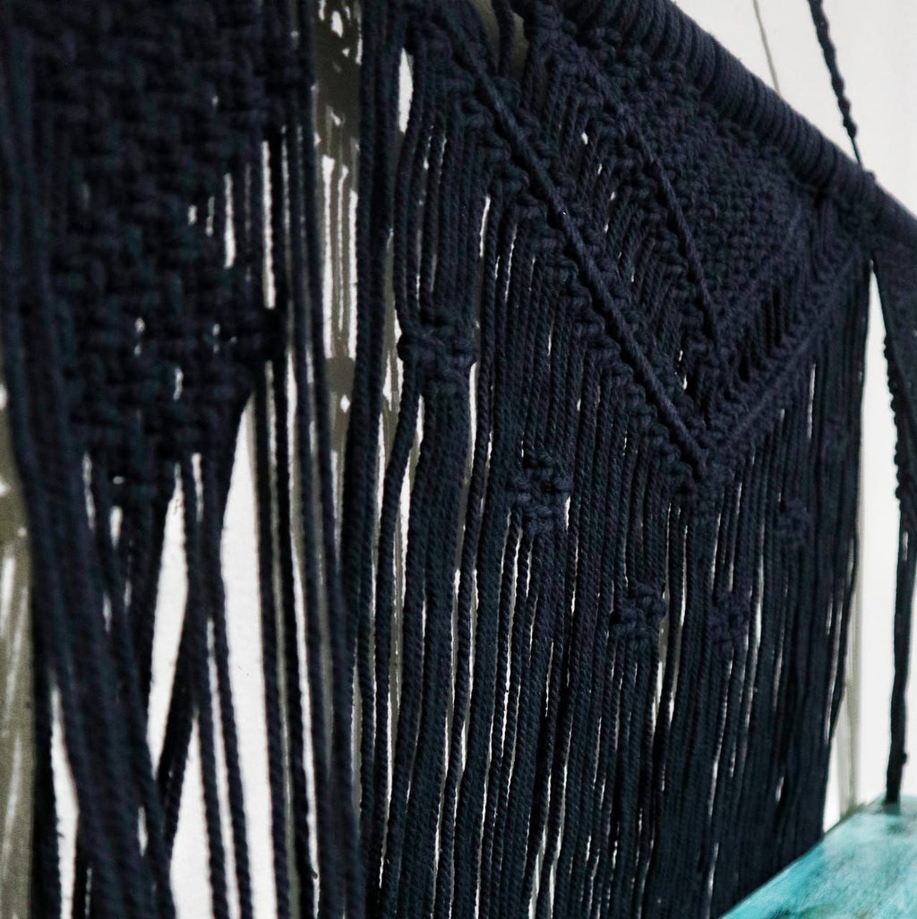 Macrame Hanging Shelf - Black Wood, Turquoise Rope, 150 cm – view 5
