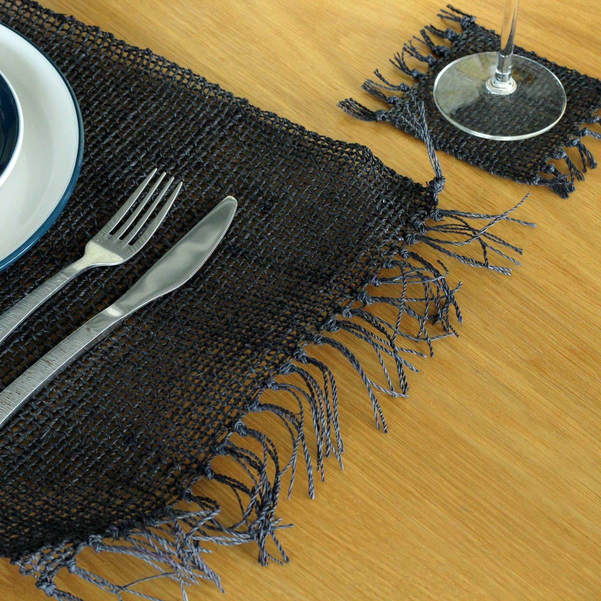 Seagrass Fringe Placemat - Black