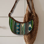 Jacquard Hobo Bag - Bold Greens, Brown Strap – view 3