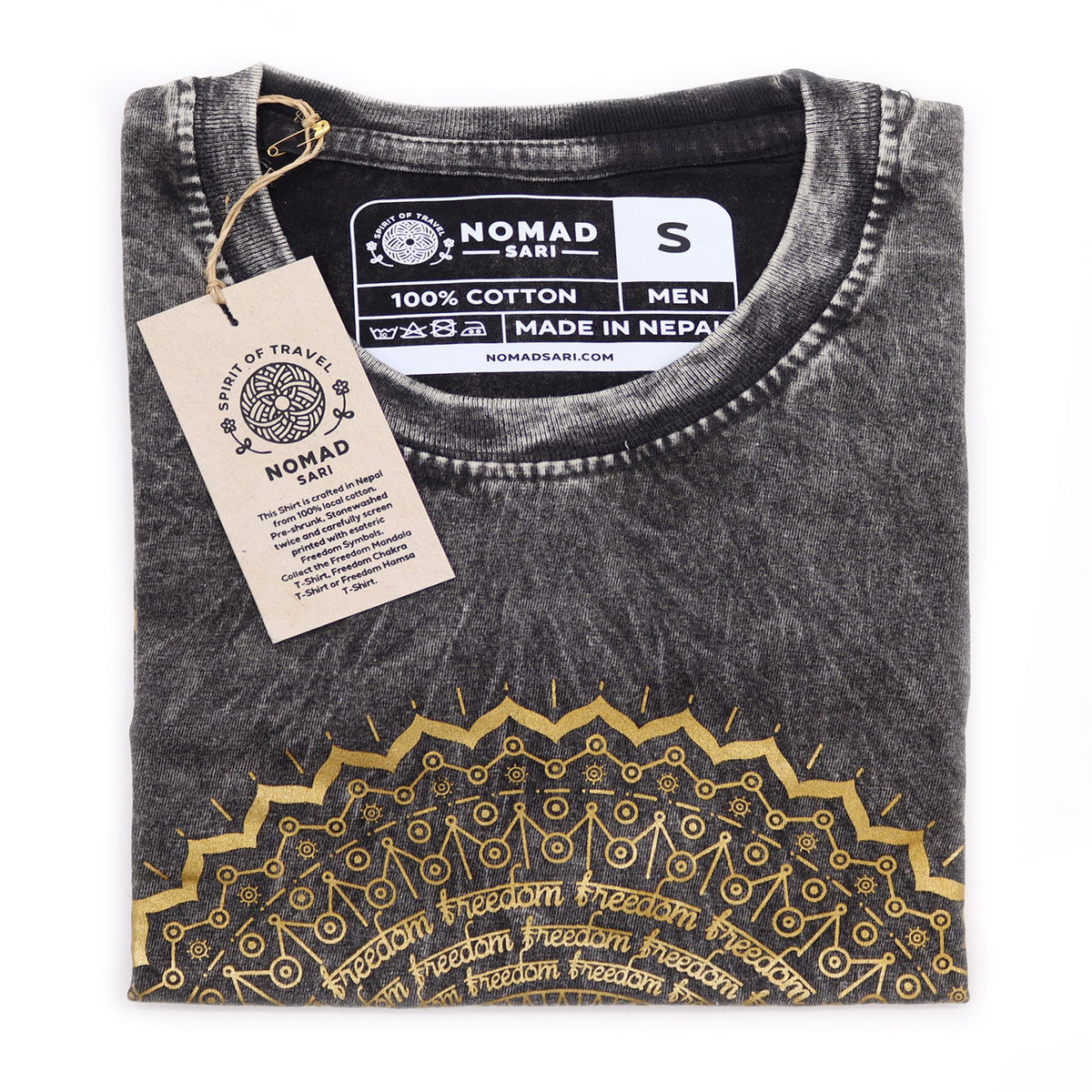 Nomad Sari Stonewashed Cotton T-Shirt – Mandala – Dark Grey – Small – view 2