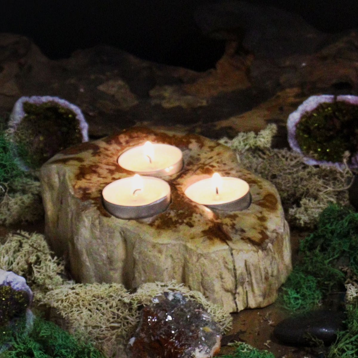 Petrified Wood Candle Holder - Triple Tealight – view 2