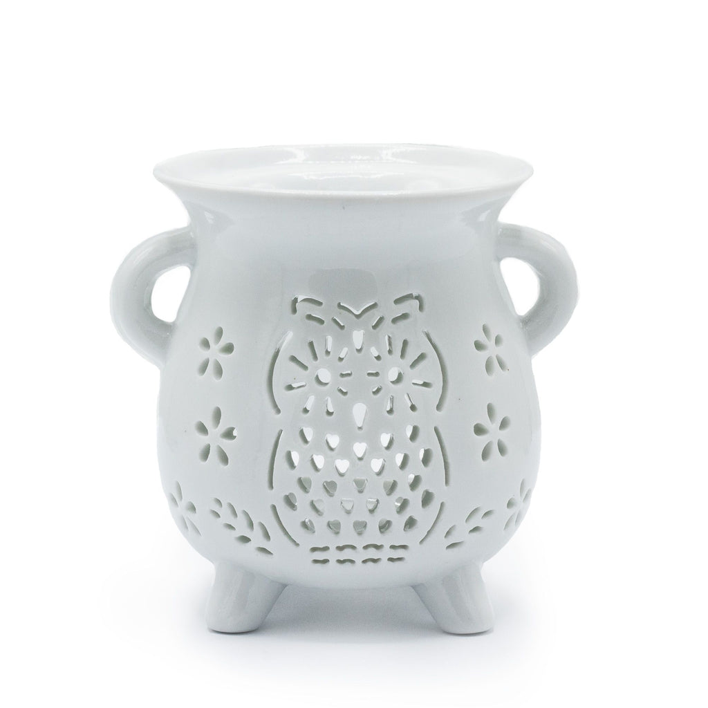 Ceramic Oil Burner - Owl Cutout - White