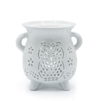 Ceramic Oil Burner - Owl Cutout - White