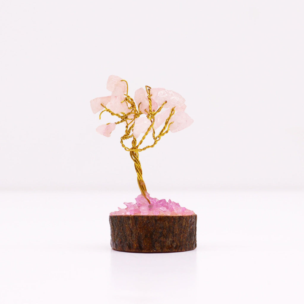 Rose Quartz Mini Gemstone Tree on Wood Base, 15 Stones – view 3