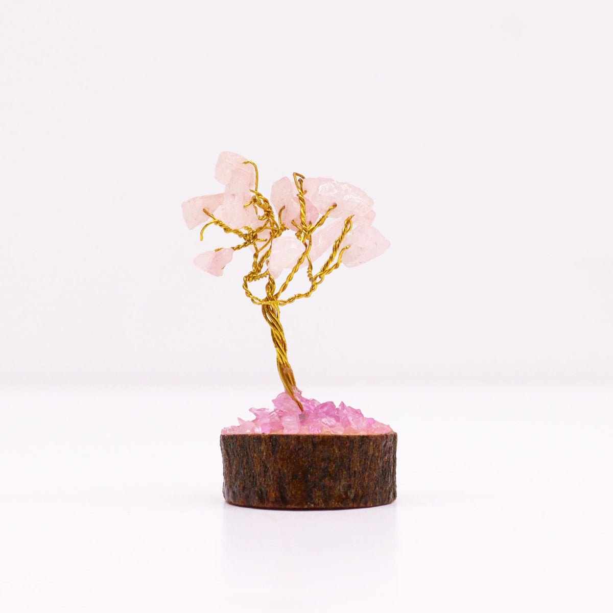 Rose Quartz Mini Gemstone Tree on Wood Base, 15 Stones – view 3