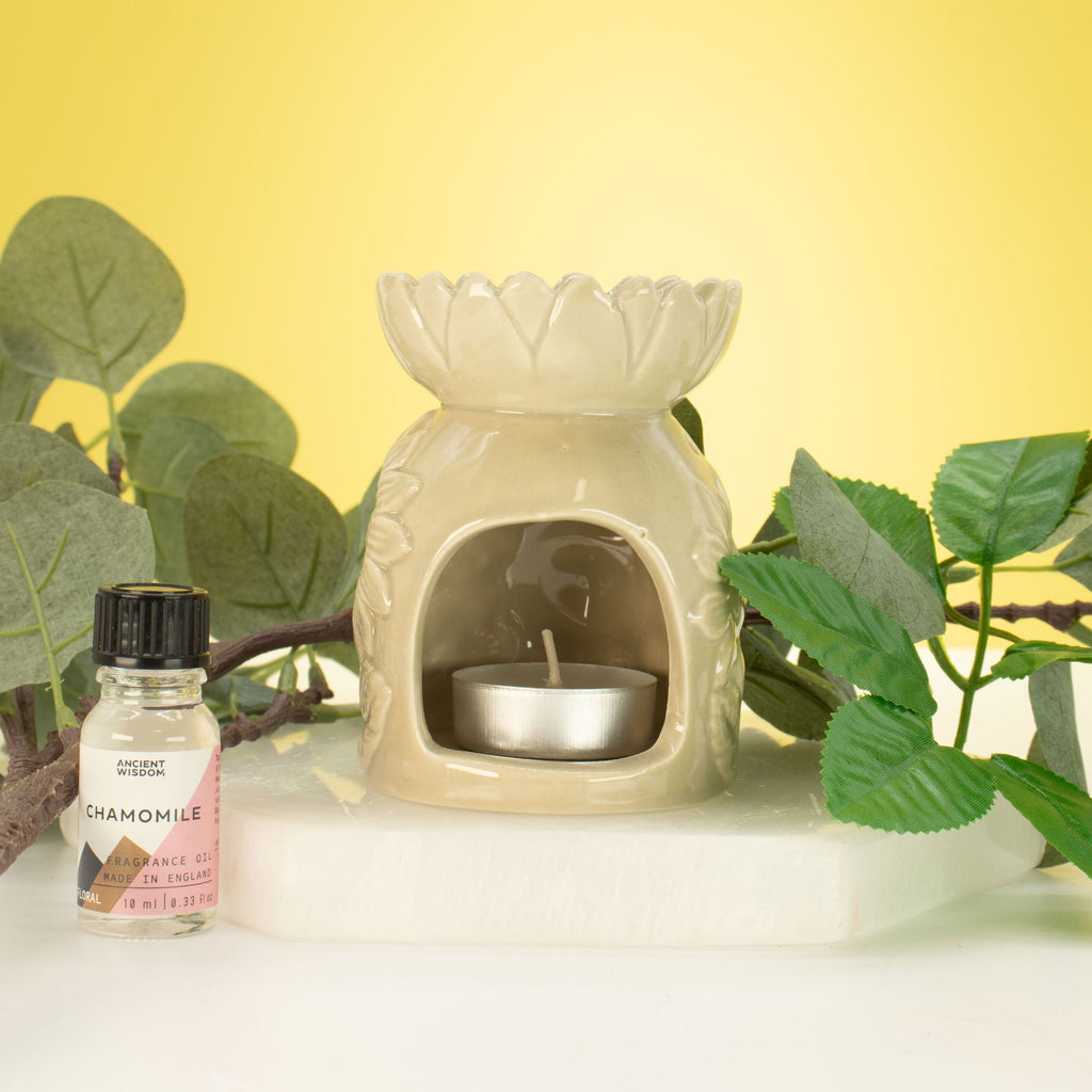 Ceramic Sunflower Oil Burner - Pastel Beige – view 4