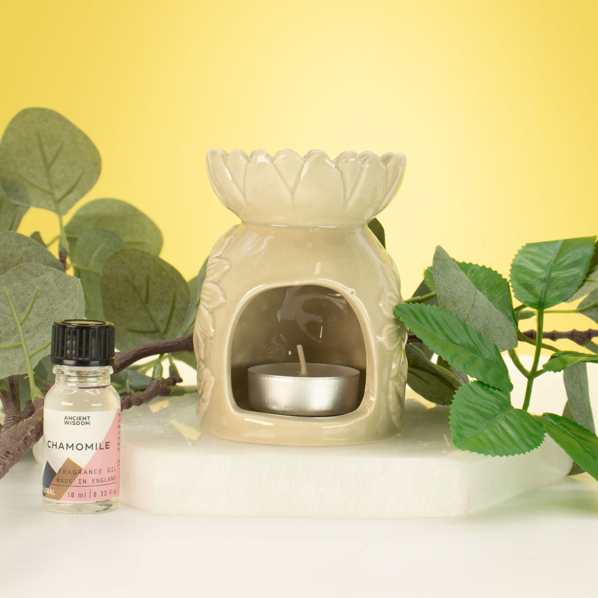 Ceramic Sunflower Oil Burner - Pastel Beige – view 4