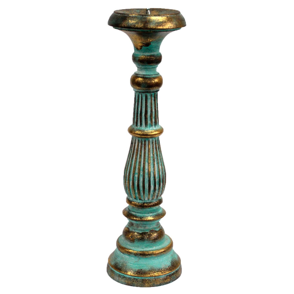 Large Wooden Candle Stand - Turquoise & Gold, 40cm – view 4