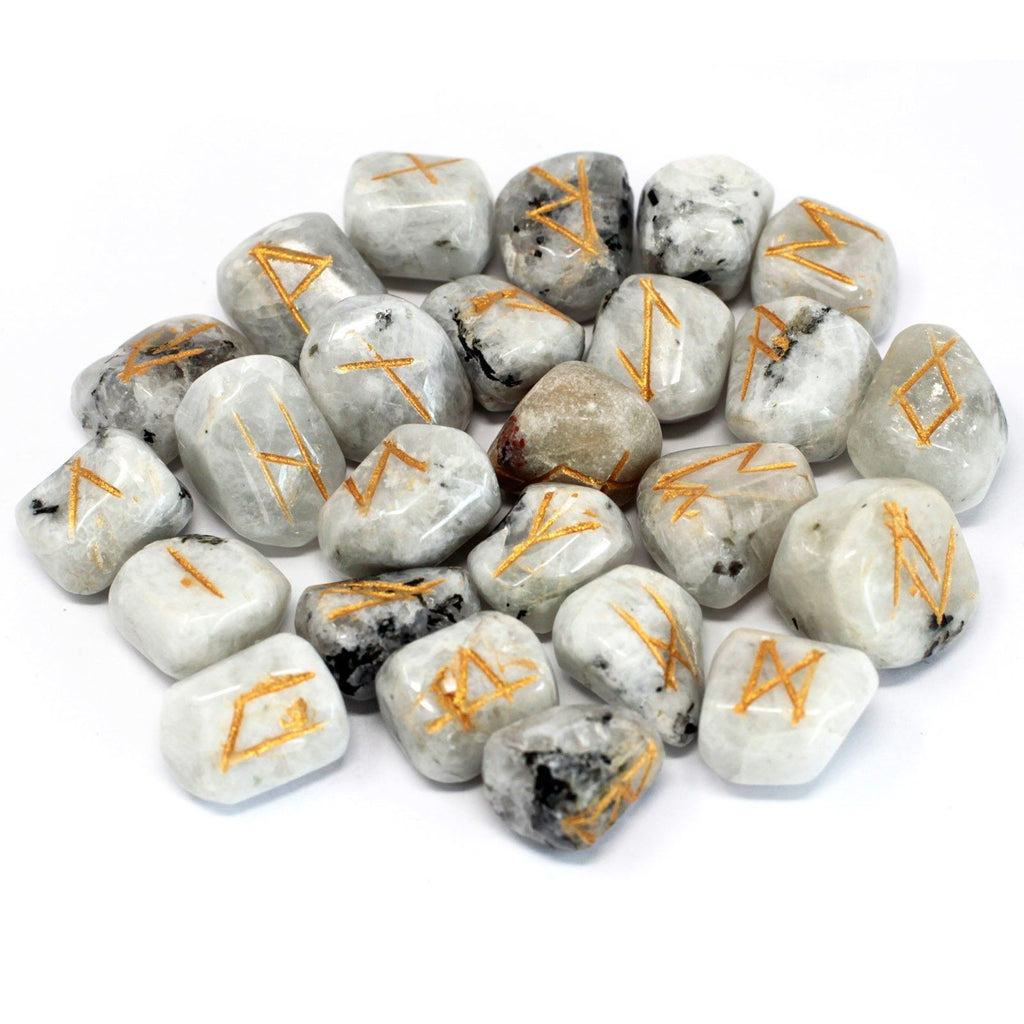 Rainbow Moonstone Rune Stone Set in Cotton Pouch – view 2