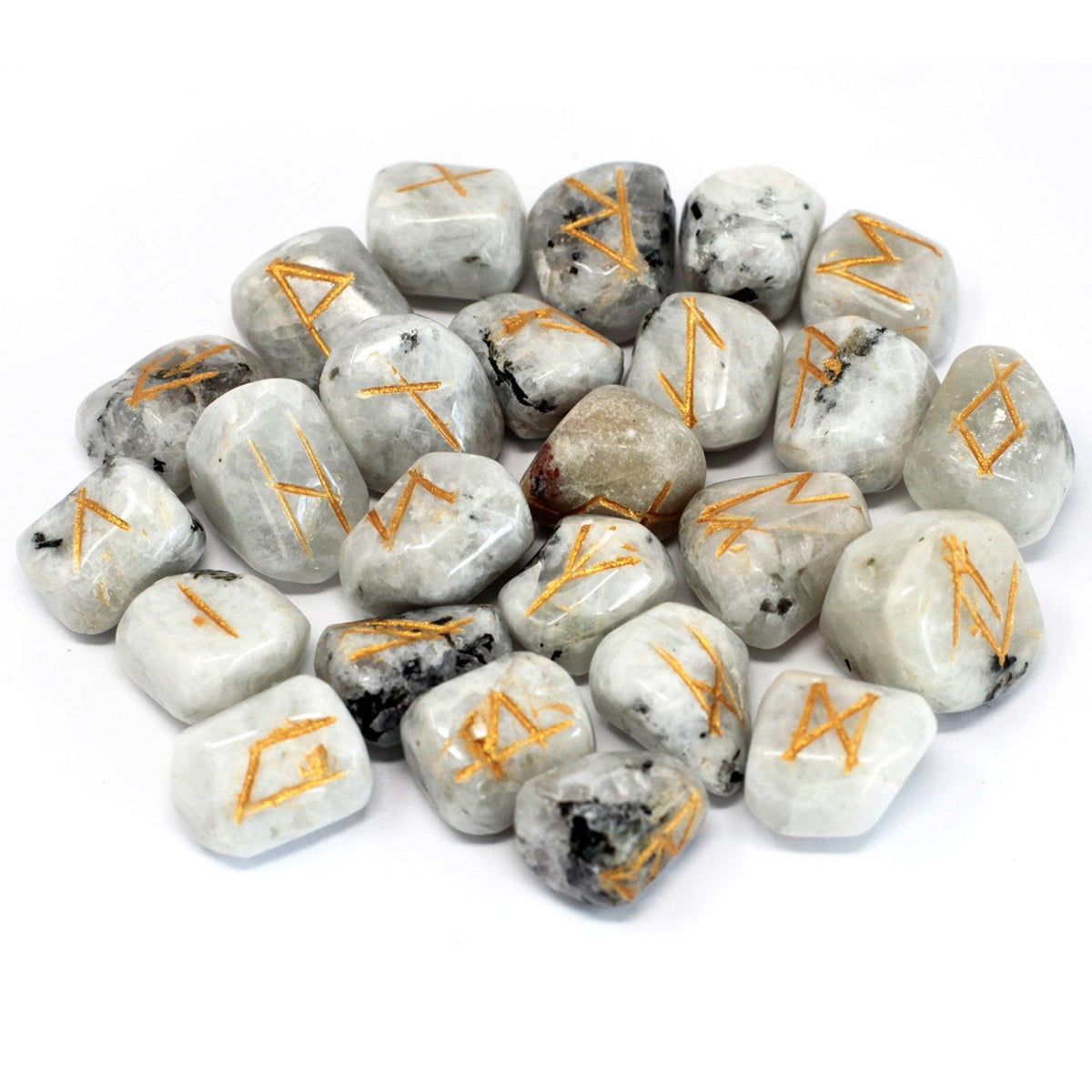 Rainbow Moonstone Rune Stone Set in Cotton Pouch – view 2
