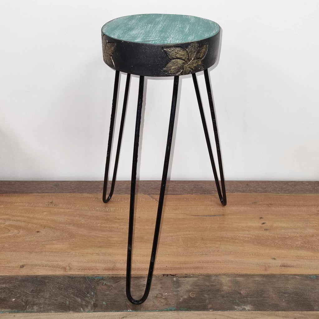 Albasia Wood Plant Stand - Turquoise & Gold Detail – view 3