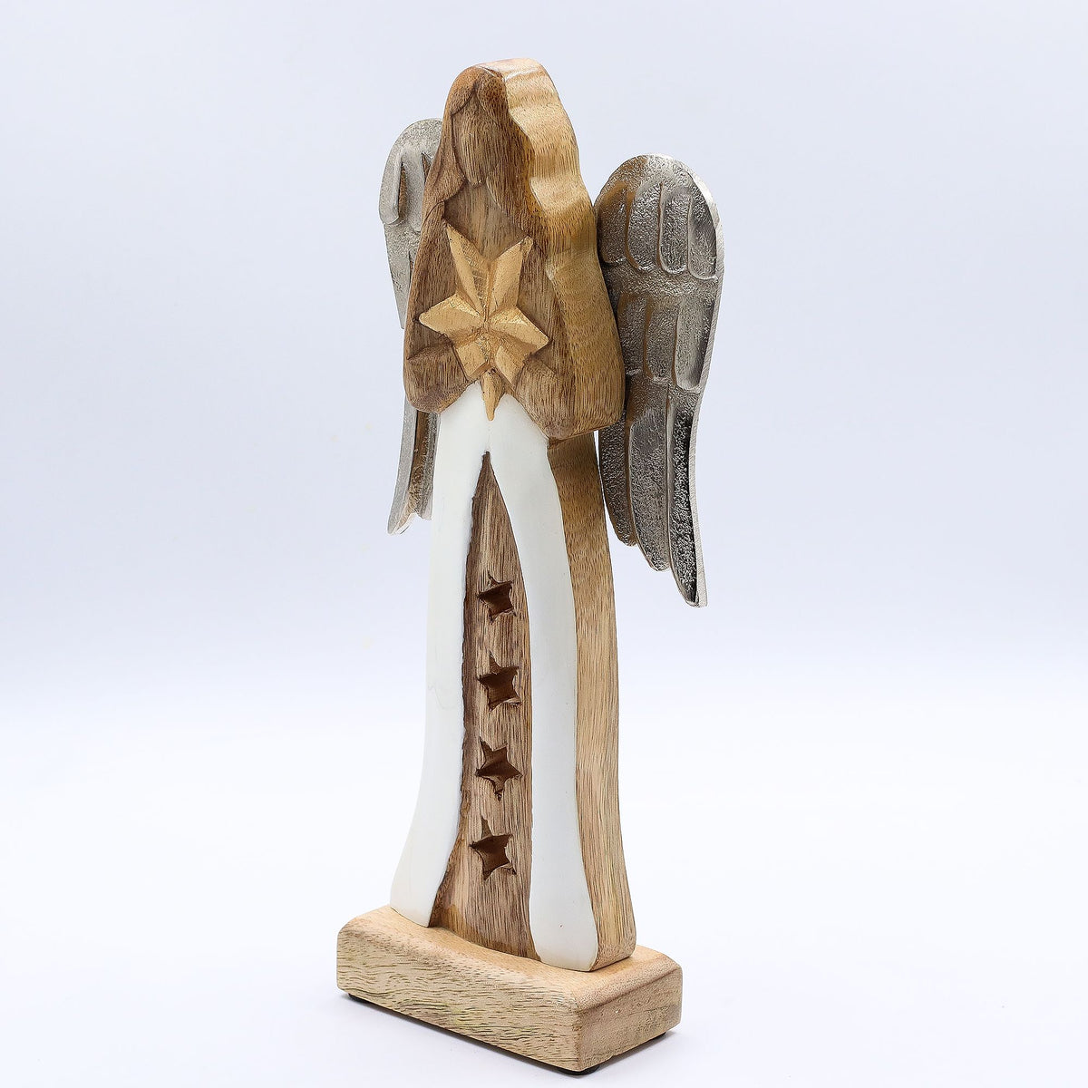 Large Mango Wood Star Angel, Metal Wings, 30cm – view 5