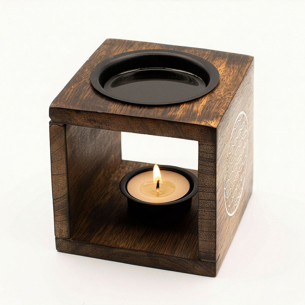 Square Mango Wood Oil Burner - Flower of Life – view 4