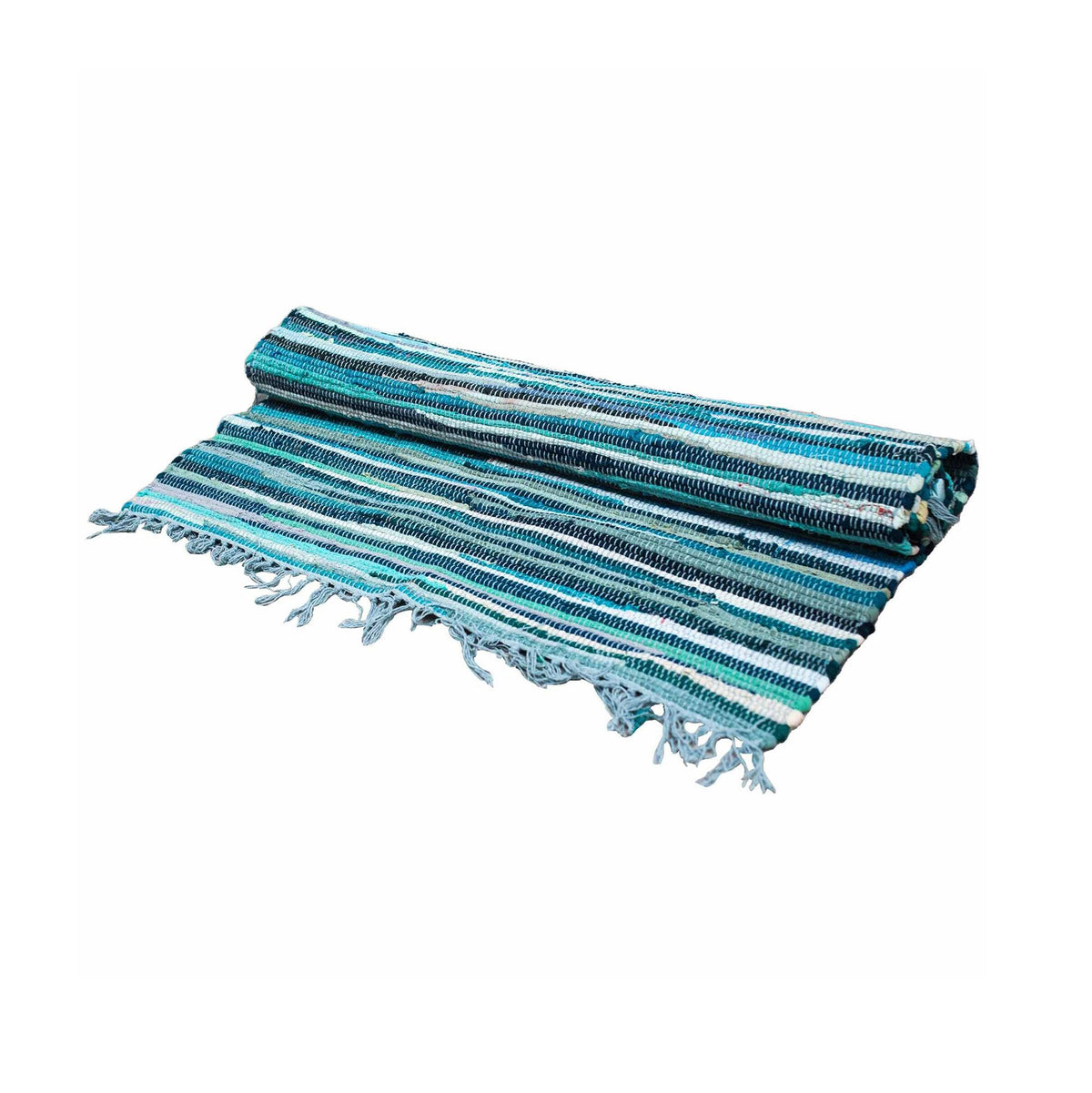 Small Rag Rug, Aqua Blues - 50 x 90cm