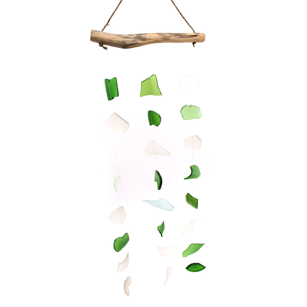 Recycled Glass Wind Chime - Three Drops, Green & White – view 2