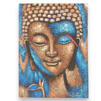 Buddha Painting, Bronze & Blue Flower - 75 x 55cm