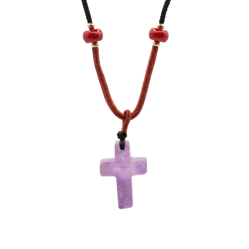 Amethyst Cross Cord Necklace Pendant