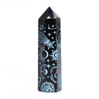Engraved Black Obsidian Point - Sky Blue Celestial Symbols – view 2