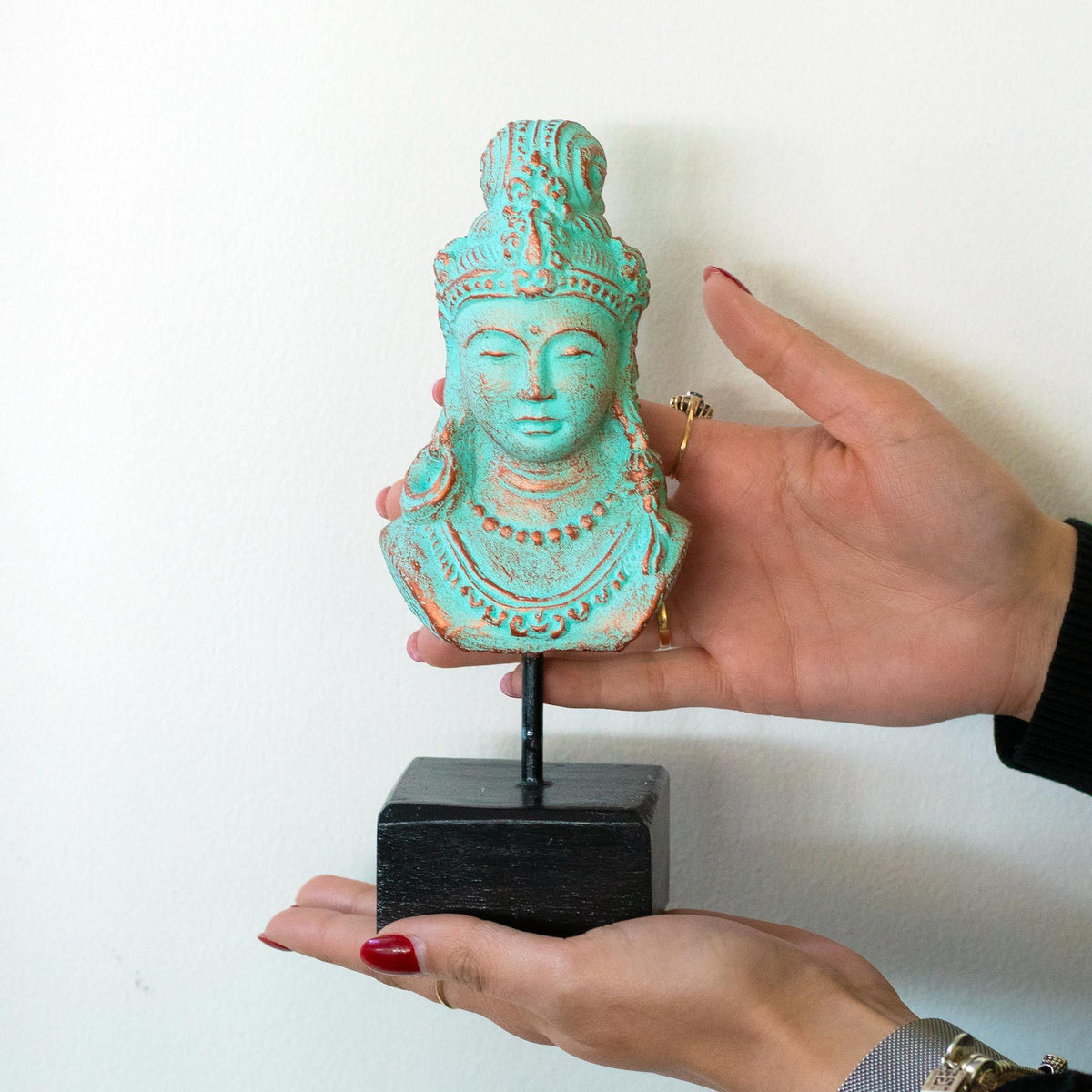 Lucky Java Princess Statue on Stand, Green Copper – view 2