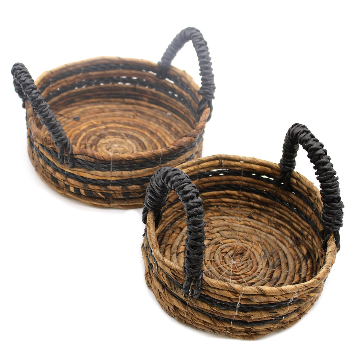 Banana Leaf & Black Raffia Baskets, Set of 2