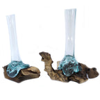 Molten Glass Tall Vase on Wood