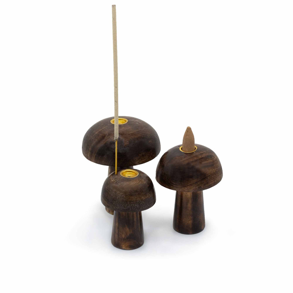 Set of 3 Mango Wood Mushroom Cone Burners 10-8cm – view 2