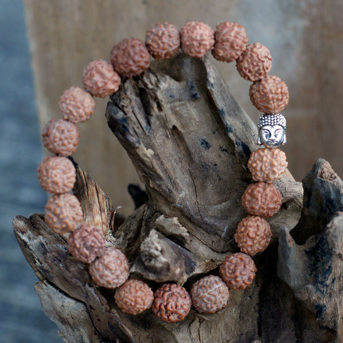 Rudraksha Buddha Bangle Mala - Brown Wood Beads – view 3