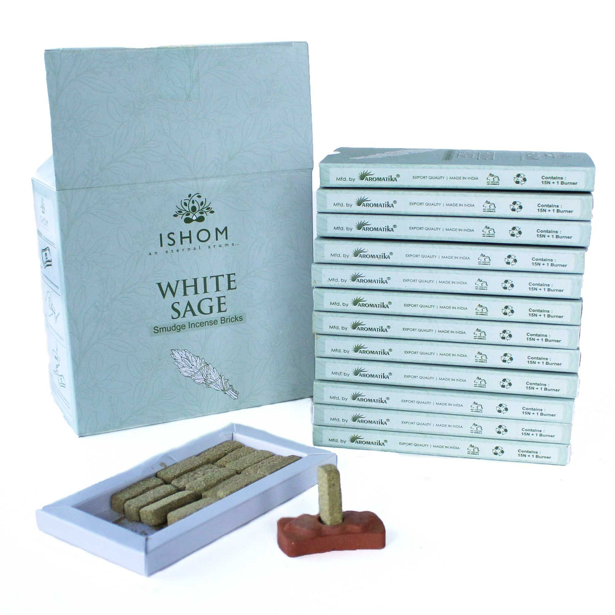 White Sage Incense Bricks Set of 15 with Terracotta Burner