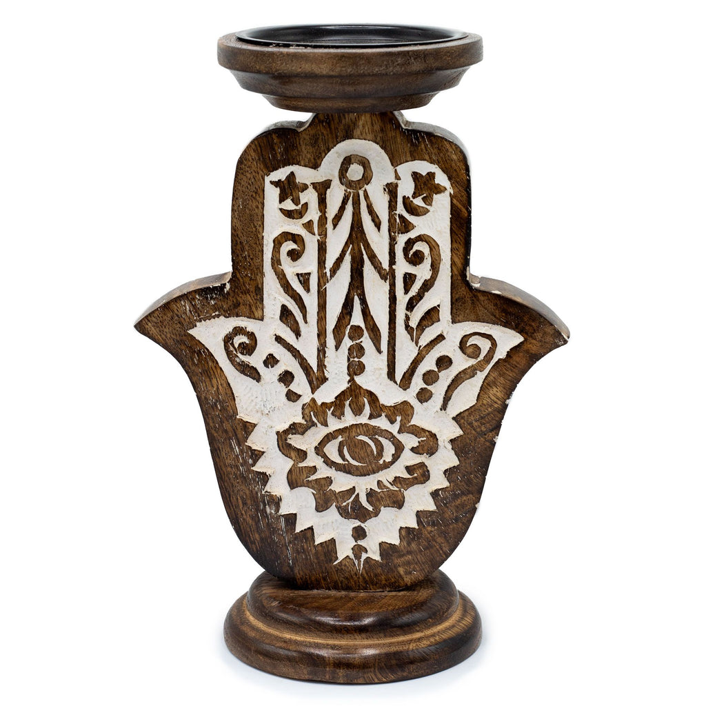Mango Wood Hamsa Candle Stand - Large 25x18cm – view 5