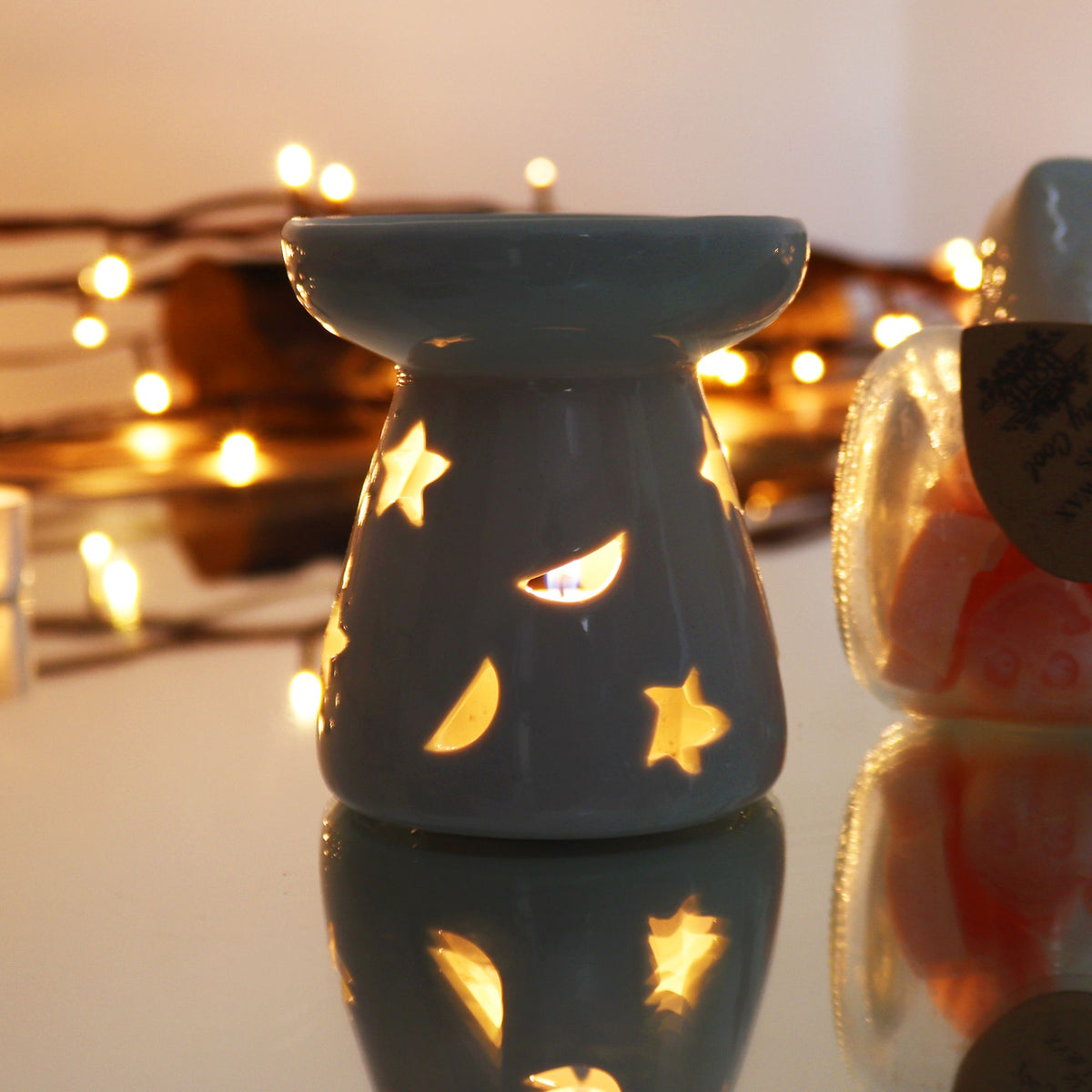 Large Classic White Oil Burner - Moon and Star – view 3