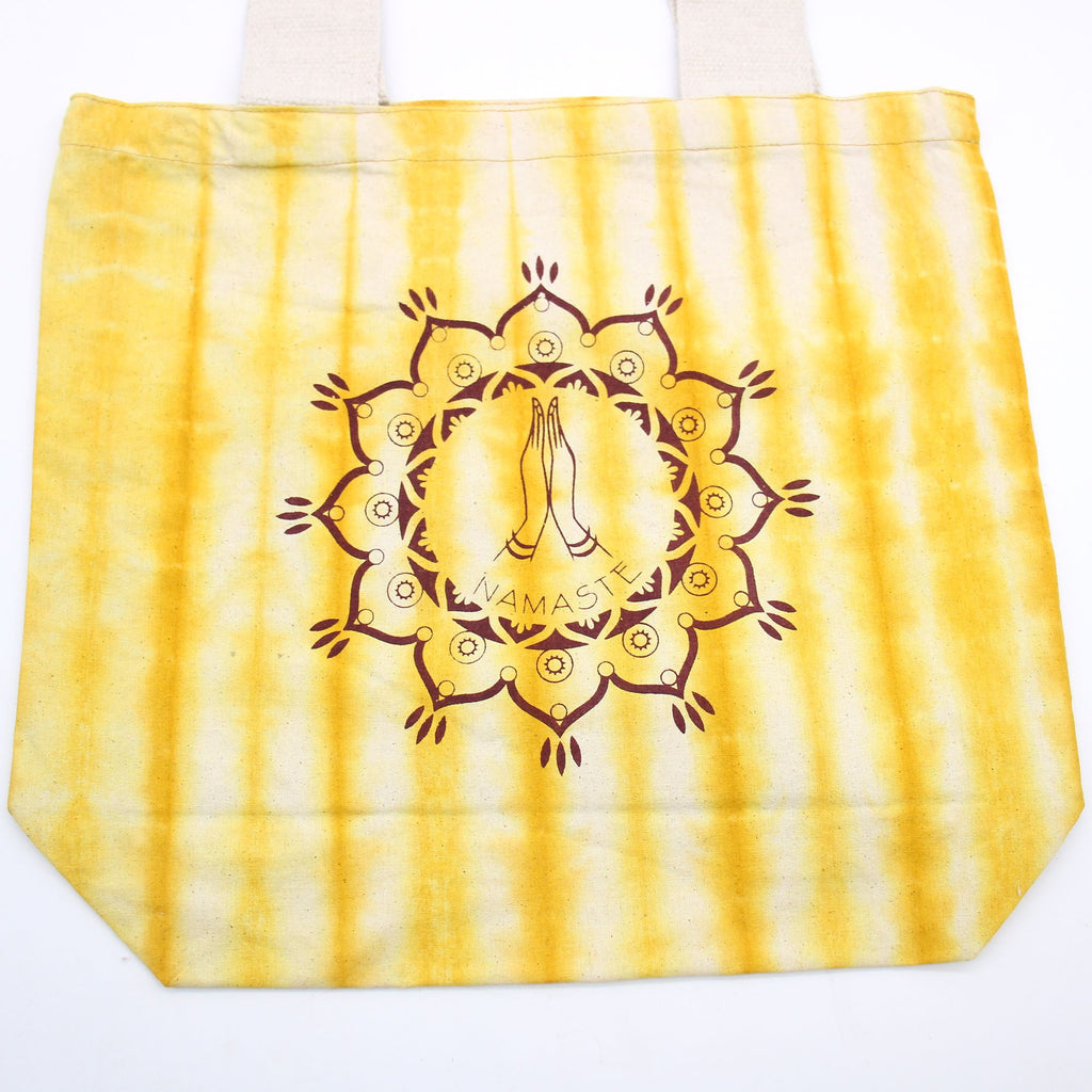 Tie-Dye Cotton Bag - Namaste Hands - Yellow - Natural Handle – view 2